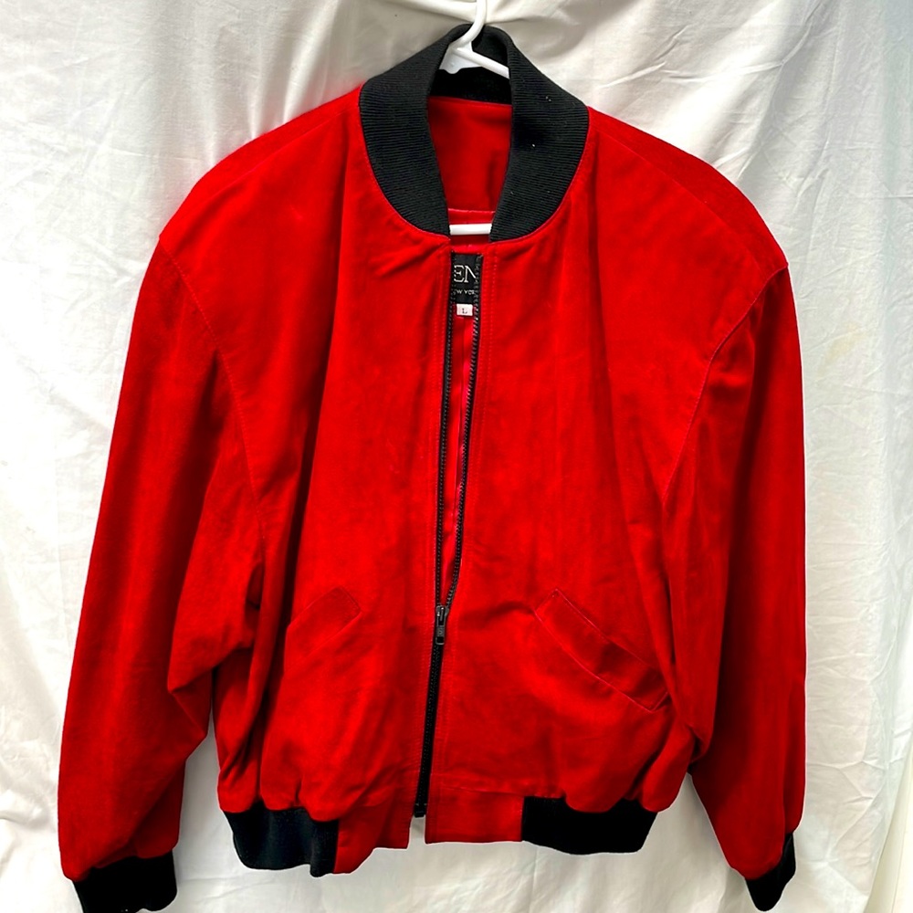 Siena New York red leather lined bomber type jacket men sz L